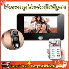 Campainha Inteligente 3 Em 1 Câmera Full HD 1080P Monitor Interno WiFi 2.4GHz Impermeável Segurança Doméstica