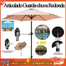 Ombrelone Guarda Sol Central para Jardim  2,7 Metros Articulado Impermeável Uv Piscina Área Externa Sol Praia Piscina