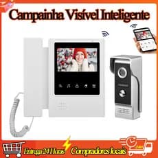 Video Porteiro 1MP Visão Noturna Impermeável Abertura Remota Viva-Voz Suporte 1 Mestre + 4 Monitores Interfone Residenci