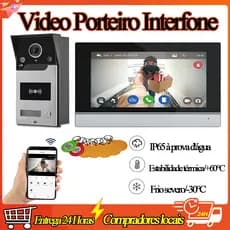Interfone Visual 7" Touch Câmera 2MP Sistema De Segurança Residencial IP65 Impermeável Visão Noturna  Smart Life
