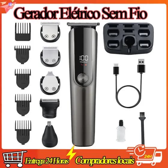 Máquina de Cortar Cabelo Sem Fio Recarregável de Barba Trimmer Profissional Maquina De Barbear e Aparador Elétrico 3 Em1