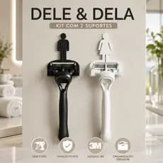 Kit 2 Suporte Gillette Parede Fita 3M Porta Barbeador Sem Furo Kit Organizador Banheiro Dele e Dela