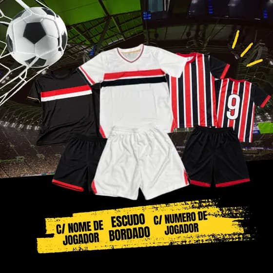 Conjunto Futebol Infantil SA0 P4UL0 Camisa Short Masculino Para Treino Escudo Bordado