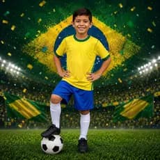 LIQUIDAÇAO Torcida Kids BRA5IL Amarelo e Verde Conjunto Infantil 2026 Jogador Camisa e Short