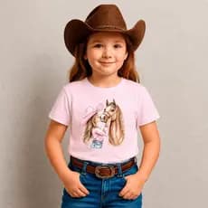Camiseta Infantil Kids Feminina Menina Country Cavalo 100% Algodão Leve Macia Malha 30.1 Confortável Envio Imediato Top