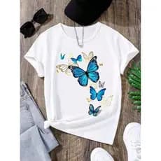 Promoção Camiseta infantil e juvenil para meninas com estampa de Borboletas 100% algodão blusa feminina casual Leve