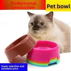 Tigela de plástico para animais de estimação, cor doce, cão, gato, água potável, redonda, tigela única, anti-tombamento,