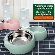 Tigela para cães e gatos, tigela dupla grande, água potável automática, dois em um, tigela de arroz, espessada, tamanho
