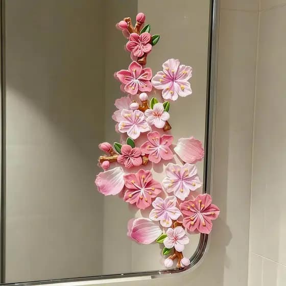 [Decoração de espelho] 3d tridimensional flor de pêssego adesivo borda decoração diy espelho banheiro adesivo de carro p