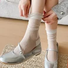 Meias de renda Mary Jane rendas Mid-tube verão fino transparente longo tubo pilha meias femininas pequenos sapatos de co