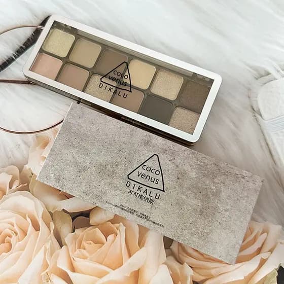 DIKALU Moldura Emocional Paleta de sombras de 12 cores Paleta de cimento Paleta de chá de leite perolado fosco Uso diári