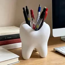 Suporte para escova de dentes em formato de dente impresso em 3D, criativo porta-canetas de mesa em formato de dente IWK