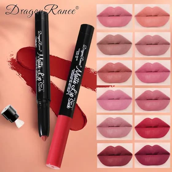 Batom Matte em Caneta Automática Rotativa, Lápis Labial à Prova d'Água, Não Desbotável, Delineador Labial, 12 Cores, Ton