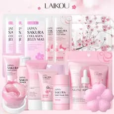Tudo o que você precisa! Conjunto de Cuidados com a Pele LAIKOU Sakura para Rosto e Corpo Diário, Hidratante, Uniformiza