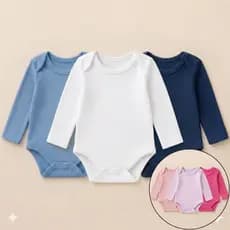Kit 3 Body Manga Longa Canelado Para Bebê 100% Algodão Menino Menina RN P M G