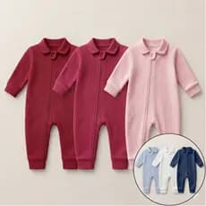 Kit 3 Macacão Manga Longa Suedine Para Bebê Com Zíper 100% Algodão Menino Menina