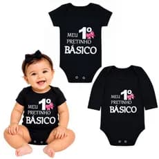 Body Para Bebê Meu 1 Pretinho Basico Estampado Menina RN P M G