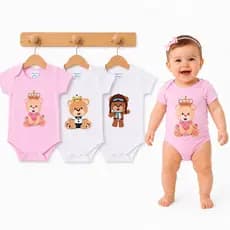 Body Estampado Ursinhos Para Bebê Suedine 100% Algodão Menino Menina RN P M G