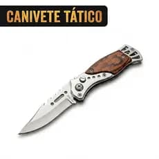Canivete Lanterna Dobrável Aço Inox Cabo Madeira Automático Pesca Caça Camping Tático bolso Faca