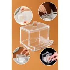 Dispenser Porta Cotonete Acrílico Tampa Transparente Organizador Banheiro Algodão Decorativo Moderno