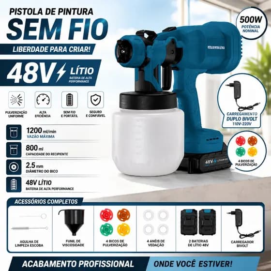 Pistola de Pintura Pulverizador Elétrico a bateria de lítio 48V | 4 bicos de pulverização 丨Modelo portátil