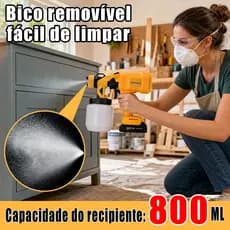 Pistola de Pintura a Bateria 48V – 3 Padrões de Jato, Bico 2,5mm, Vazão 1200ml/min