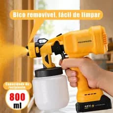 Pistola de Pintura Sem Fio 48V HVLP com Bateria de Lítio – 3 Padrões de Jato, 800ml, 500W