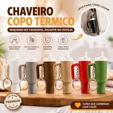 Kit Chaveiro Copo Térmico Miniatura Estiloso Com Argola Reforçada Ideal Para Bolsa E Presentes Luxo Top Super Moderno