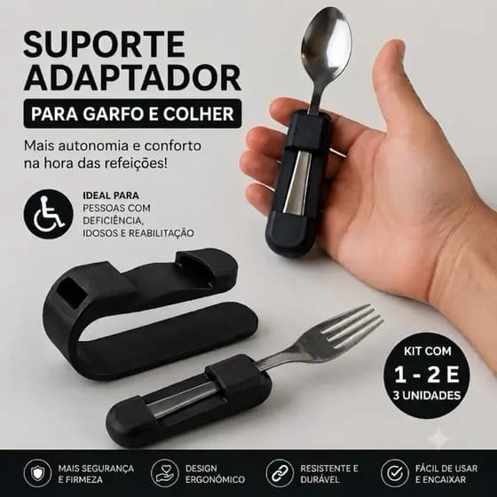 Kit Suporte de Talheres para Pessoas com Deficiência, Idosos e Parkinson Adaptador Para Garfo e Colher PCD