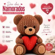 Ursinho 3D com Coração – Presente Dia dos Namorados | Decoração Romântica Personalizada