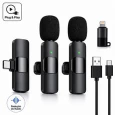 Microfone de Lapela Sem Fio MK-09, 20 m, Baixa Latência, para Vlog, Live e Entrevista, Tipo C e iPhone