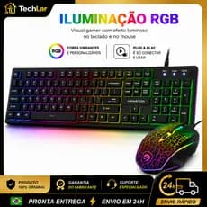 Kit Gamer RGB Teclado ABNT2 107 Teclas + Mouse USB Plug and Play para Windows e Mac