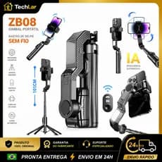 Gimbal Estabilizador Portátil 3 em 1 Selfie Stick com Luz LED Controle Remoto Rotação 360°