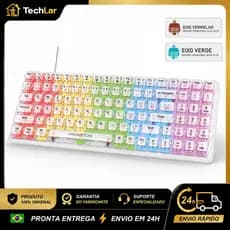 Teclado Gamer Mecânico RGB Transparente TK06 USB LED Colorido Eixo Vermelho/Verde