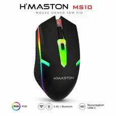 Mouse Gamer H'Maston MS10 RGB Sem Fio 2.4G Bluetooth Recarregável PC Notebook