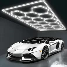 Kit Iluminação LED Hexagonal para Garagem 2,43x4,84m Painel Colmeia Modular para Oficina e Estética Automotiva