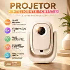 Projetor Inteligente Portátil 1080P Nativo Com Decodificação 4K, Foco Automático, Espelhamento Sem Fio, HDMI USB
