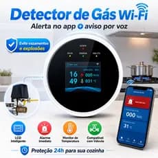 Detector de Gás Tuya Wi-Fi com Alarme Sensor de Temperatura e Display Digital