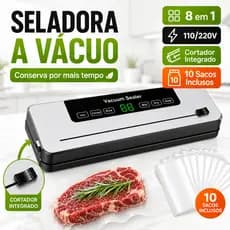 Máquina Seladora a Vácuo 8 em 1 Bivolt para Alimentos Secos e Úmidos com Cortador e 10 Sacos