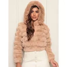 Jaqueta Puffer Feminina Pelúcia Pelúciada Inverno Frio Teddy Pelinhos Zíper Pelinhos Bolso