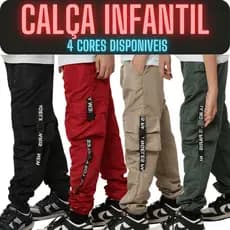 Calça Infantil Tactel Menino Juvenil Preto Verde Vermelho Bege Masculino Moda Blogueiro Gringa Escol