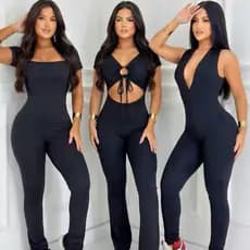 Macacão Feminino Longo Suplex Decote Moda Blogueira Confortável --- Cod. A1