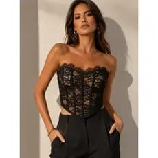 CROPPED CORSELET RENDA ELEGANTE FESTA MODA BALADA SENSUAL