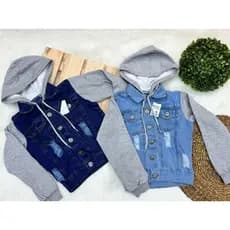 Jaqueta Jeans com Manga e Touca Moletom Infantil/ Menina ou menino Promoção