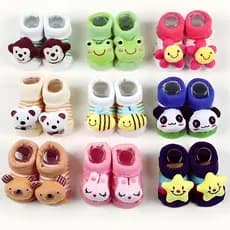 Kit com 10 Pares de Meia Bebê Infantil Menino e Menina com Bichinhos e Chocalho Sapatinhos Promo