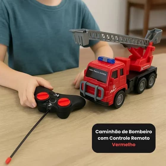 Caminhão Bombeiro Controle Remoto Vermelho Brinquedo Infantil Presente Criança Veículo Resgate