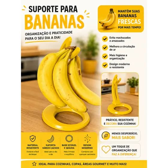 Suporte para Banana de Bancada Organizador Cozinha Porta Bananas Gancho Fruteira