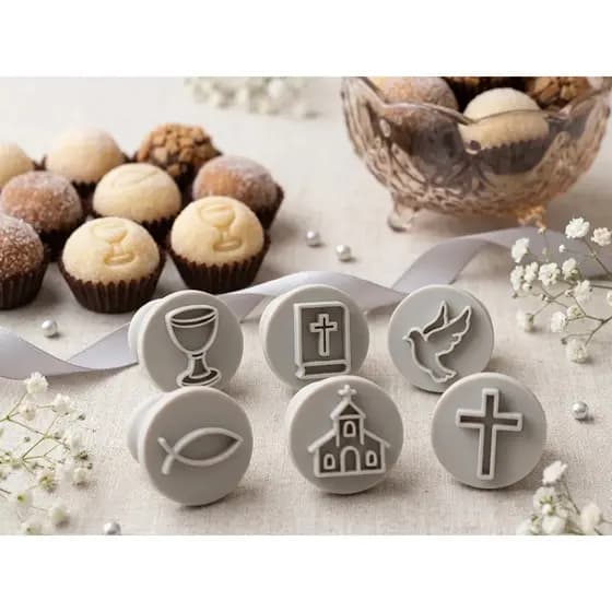 Kit Carimbo de Brigadeiro Batizado – 6 Unidades para Docinhos e Festas