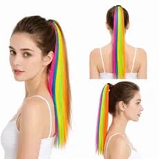 Aplique de Cabelo Sintético Mecha Tic Tac Colorida Liso Extensão Infantil Fantasia Festa Kit 12 Peças