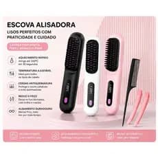Escova Alisadora de Cabelo Portátil Sem Fio Recarregável